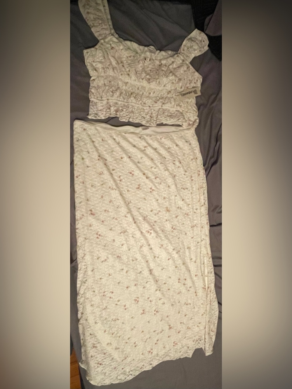 Two-Piece Floral Knit Crop Top and Skirt Set - New XL